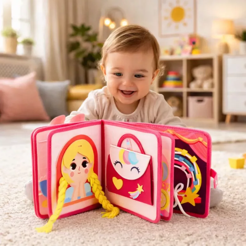 LEAN TOYS 3D Felt Princess Pink Sensorinis Lavinamasis Knygelė