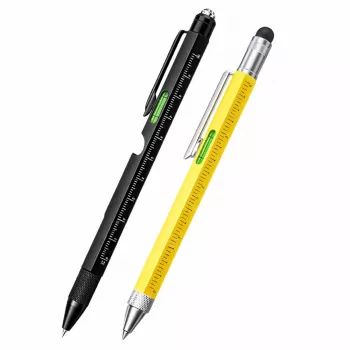 LEAN 9-in-1 Multifunction Pen Spirit Level Flashlight Screwdriver Yellow Black 2 vnt.