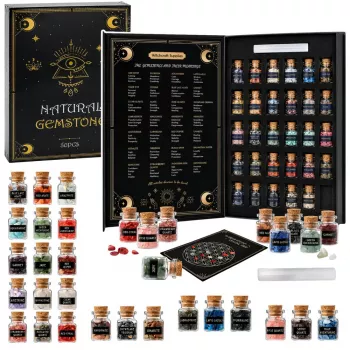 LEAN TOYS Rinkinys „Kristalai, mineralai ir brangakmeniai stiklainėliuose“ su knyga, 30 vnt.
