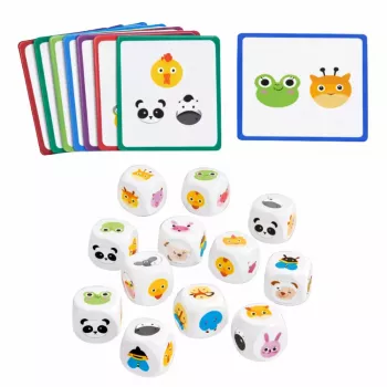 LEAN TOYS Educational Game For Kids Match Animals Wooden Dice Cards
