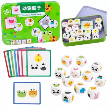LEAN TOYS Educational Game For Kids Match Animals Wooden Dice Cards