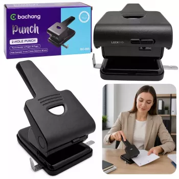 LEAN Manual Double Metal Office Punch 65 Sheets Black
