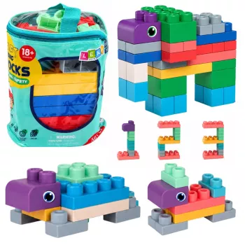 LEAN TOYS Minkšti sensoriniai konstravimo blokeliai maišelyje vaikams, spalvoti, 30 vnt.