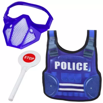 LEAN TOYS Policijos rinkinys su liemene, šautuvu, kauke ir racija