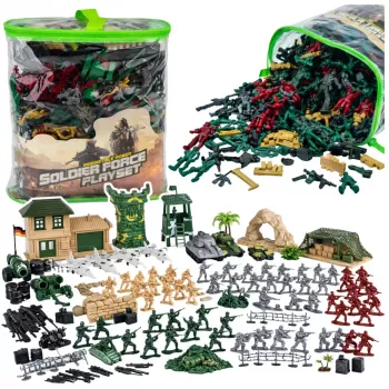LEAN TOYS Military Base Figures Soldiers Vehicles Large Military Set 300 vnt.