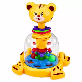 LEAN TOYS Interaktyvus besisukantis tigro katės viršus su besisukančiais kamuoliukais kūdikiams