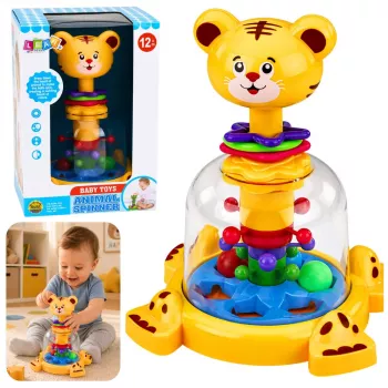 LEAN TOYS Interaktyvus besisukantis tigro katės viršus su besisukančiais kamuoliukais kūdikiams