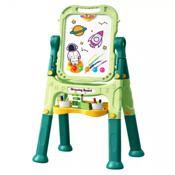 LEAN TOYS Dvipusė magnetinė sauso trynimo ir kreidinė lenta su magnetais ir kreidelėmis, 48 vnt.