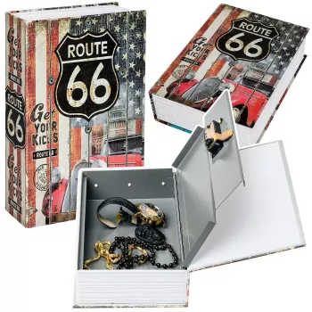 LEAN TOYS Knygos formos seifas su raktu „Route 66 Large“