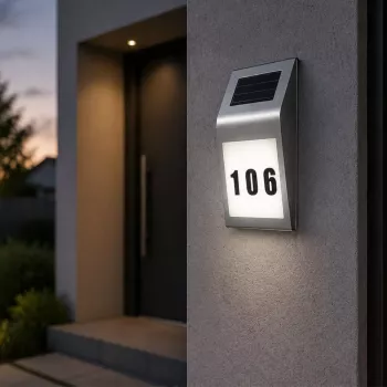 LEAN Solar LED Wall Lamp with House Number Illumination Stainless Steel