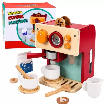 LEAN TOYS Wooden Coffee Maker Set Small Barista Cups Accessories