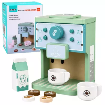 LEAN TOYS Wooden Set of Coffee Maker, Cups, Milk, Accessories for Children