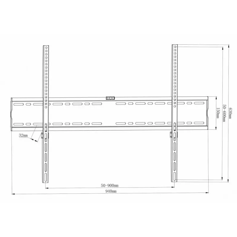 ART AR-95 Fiksuotas TV laikiklis nuo 55 iki 100 colių ekranams, 140 kg talpa, VESA 900x600, 33 mm profilis, juodas
