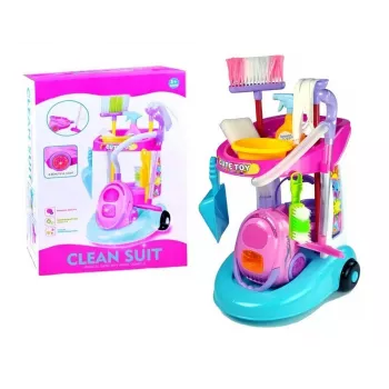 LEAN TOYS Valymo rinkinys su vežimėliu ir dulkių siurbliu