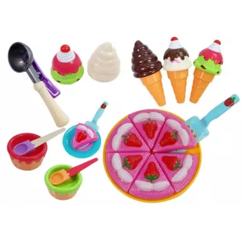 LEAN TOYS Saldumynų rinkinys: desertai, ledai, sausainiai ir aksesuarai – vaidmenų žaidimų maisto rinkinys