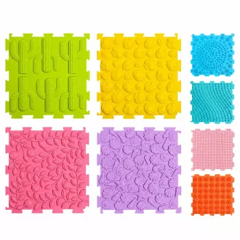 LEAN TOYS Sensorinis silikoninis dėlionės kilimėlis Sensorinis takelis Spalvotas 25 cm 12 vnt.