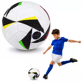 LEAN TOYS Treniruočių futbolo kamuolys žolės aikštei, Baltas su raštais, 5 dydis (22 cm)