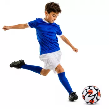 LEAN TOYS Treniruočių futbolo kamuolys žolės aikštei, baltas ir oranžinis, 22 cm, 5 dydis