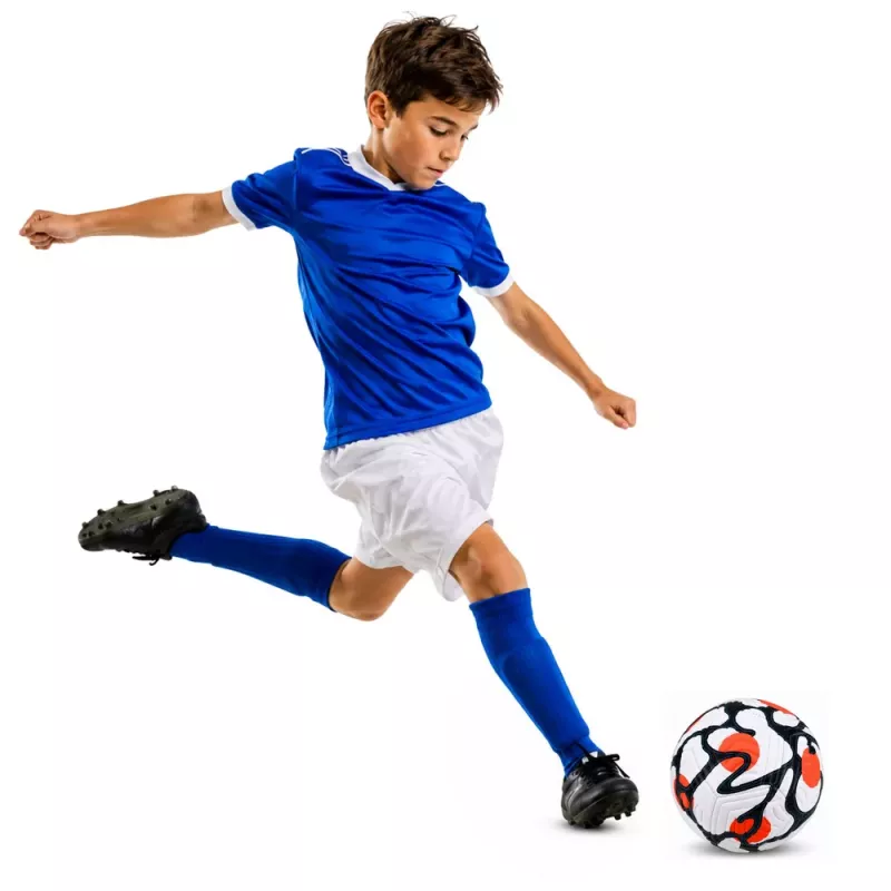 LEAN TOYS Treniruočių futbolo kamuolys žolės aikštei, baltas ir oranžinis, 22 cm, 5 dydis