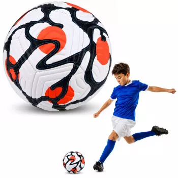 LEAN TOYS Treniruočių futbolo kamuolys žolės aikštei, baltas ir oranžinis, 22 cm, 5 dydis