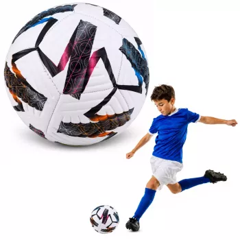 Kamuolys LEAN TOYS Training Football, žolės aikštei, baltas, raštuotas, 22 cm, 5 dydis