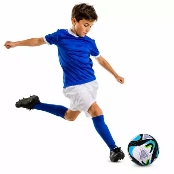 LEAN TOYS Treniruočių futbolo kamuolys žolės aikštelei, juodas ir mėlynas, 22 cm, 5 dydis