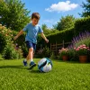 LEAN TOYS Treniruočių futbolo kamuolys žolės aikštelei, juodas ir mėlynas, 22 cm, 5 dydis