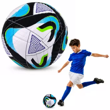 LEAN TOYS Treniruočių futbolo kamuolys žolės aikštelei, juodas ir mėlynas, 22 cm, 5 dydis