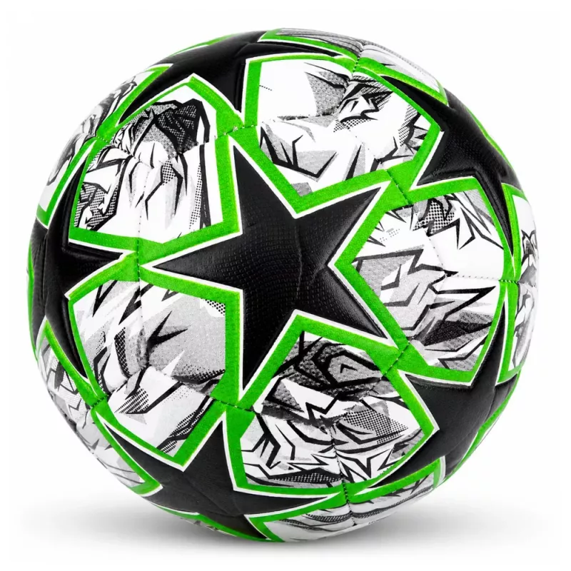 LEAN TOYS Treniruočių futbolo kamuolys žalia žvaigždute 22cm dydis 5