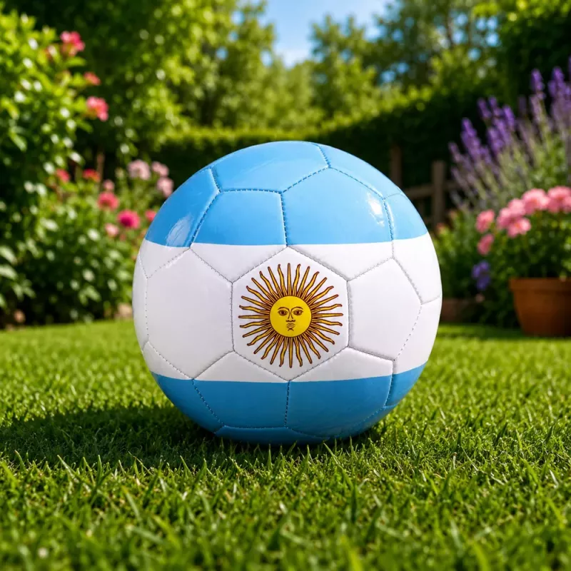 LEAN TOYS Treniruočių futbolo kamuolys žolės aikštei, Argentinos spalvos, 22 cm, 5 dydis