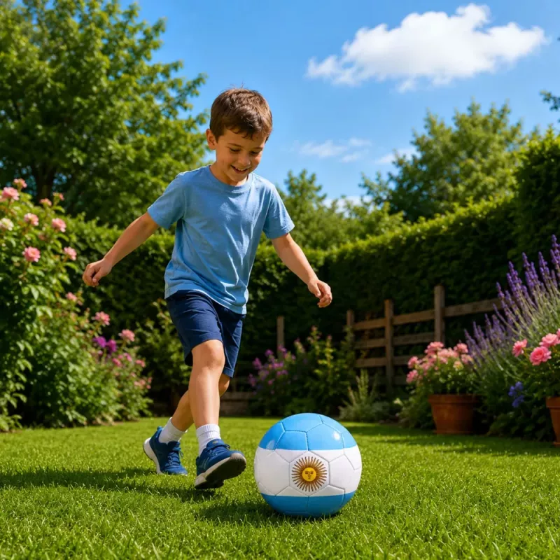 LEAN TOYS Treniruočių futbolo kamuolys žolės aikštei, Argentinos spalvos, 22 cm, 5 dydis