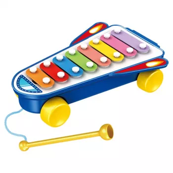 LEAN TOYS Vaikiški cimbolai Raketa ant ratukų Erdvėlaivio lazdelė Mėlyna