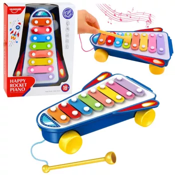 LEAN TOYS Vaikiški cimbolai Raketa ant ratukų Erdvėlaivio lazdelė Mėlyna