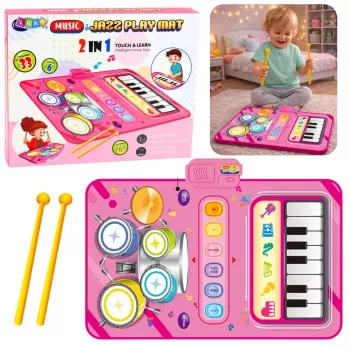 LEAN TOYS Interaktyvus muzikinis šokių kilimėlis – mokomieji būgnai ir pianinas 2 viename
