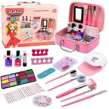 LEAN TOYS Grožio rinkinys su kosmetine rankine vaikams, nagų aksesuarai ir džiovintuvas, 20 dalių