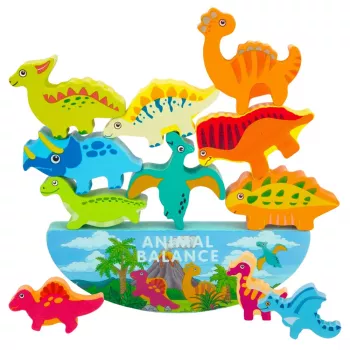 LEAN TOYS Dinosaur Tower Balance Game Dexterity Wooden Blocks Puzzle 12pcs