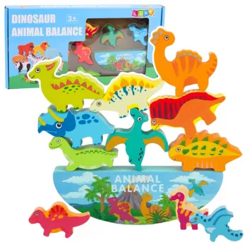 LEAN TOYS Dinosaur Tower Balance Game Dexterity Wooden Blocks Puzzle 12pcs