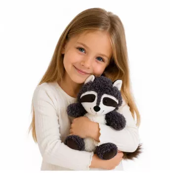 LEAN TOYS Minkštas žaislas Meilus gyvūnėlis Meškėnas Baltas ir Pilkas 25 cm