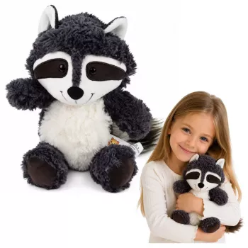 LEAN TOYS Minkštas žaislas Meilus gyvūnėlis Meškėnas Baltas ir Pilkas 25 cm