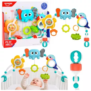 LEAN TOYS Sensorinis lankas su drambliuku lovytei, automobilio kėdutei, vežimėliui, veidrodėliu, barškučiu