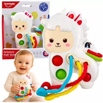 LEAN TOYS Sensorinis žaislas mažiems vaikams Lama su virvelėmis, Pop-It karoliukais
