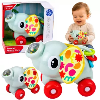 LEAN TOYS Interaktyvus sensorinis žaislas drambliukas automobilis pilkas