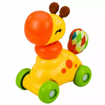 LEAN TOYS Interaktyvus sensorinis žaislas Žirafa automobilis mažiems vaikams geltona