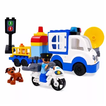 LEAN TOYS City Police Car Set with Motorized Bricks, Figures, Accessories