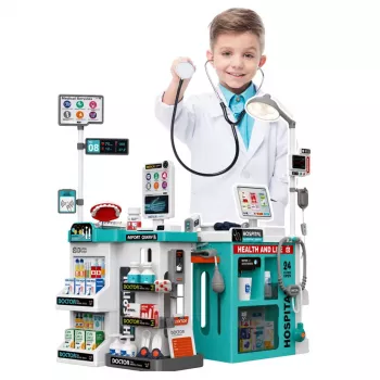 LEAN TOYS Didelis medicinos rinkinys su staleliu, garsais ir šviesomis, 77 dalys