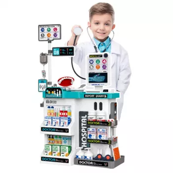 LEAN TOYS Didysis medicinos rinkinys su gydytojo stalu, šviesomis ir garsais, 61 vnt.