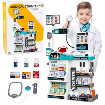 LEAN TOYS Didysis medicinos rinkinys su gydytojo stalu, šviesomis ir garsais, 61 vnt.