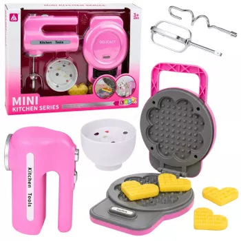 LEAN TOYS Virtuvės rinkinys su vafliniu ir plaktuvu, keičiamais antgaliais, šviesomis ir garsais, rožinis