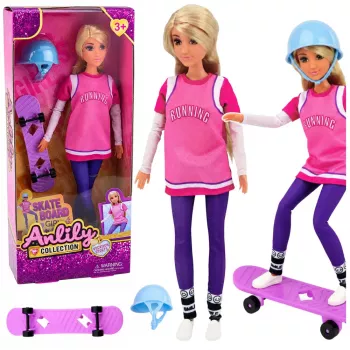 LEAN TOYS Anlily Lėlė su Violetiniu Paspaustuku, Šalmu ir Ilgu Megztiniu