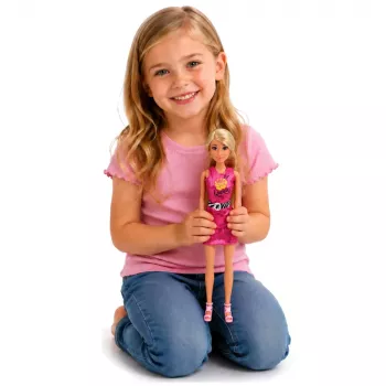 LEAN TOYS Anlily lėlė rožine suknele su rankine, papuošalais ir aksesuarais
